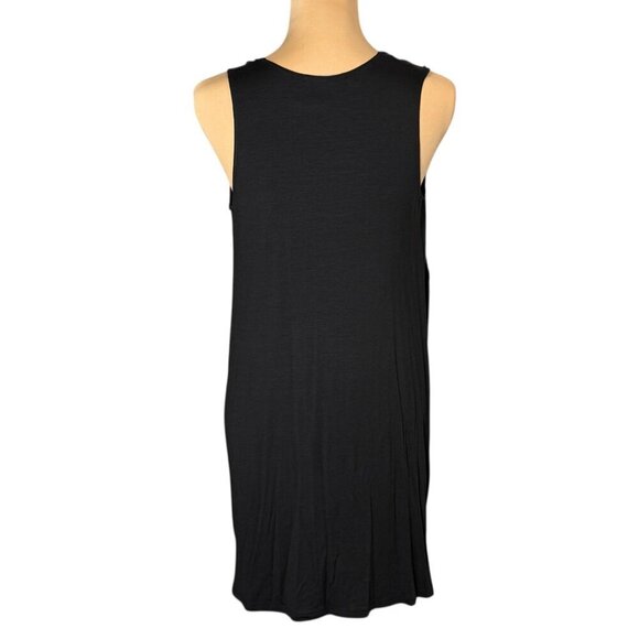 VINCE Sleeveless Asymmetrical Mini Dress Sz.M Black Draped Neck Minimalist - Picture 4 of 10